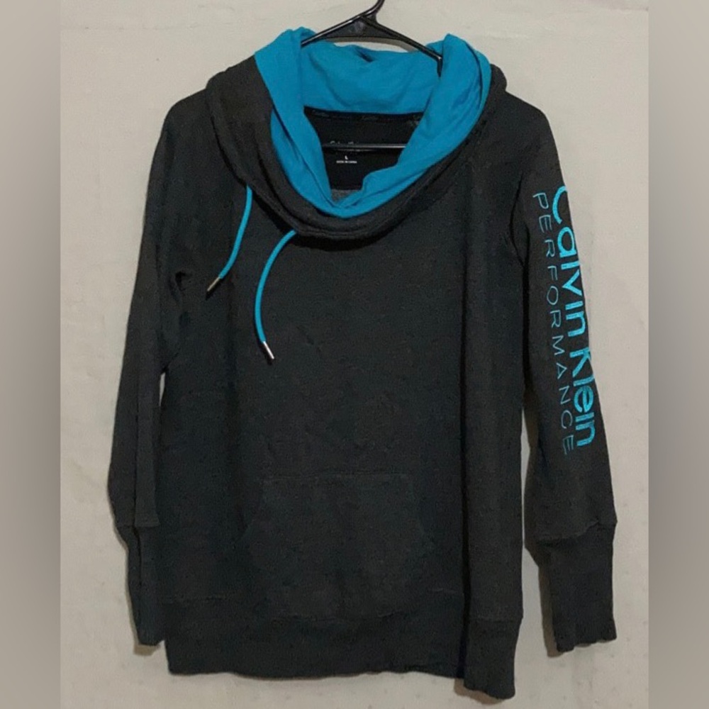 Calvin Klein Performance Dark Gray & Turquoise Cowl Neck Sweatshirt Size L 💖